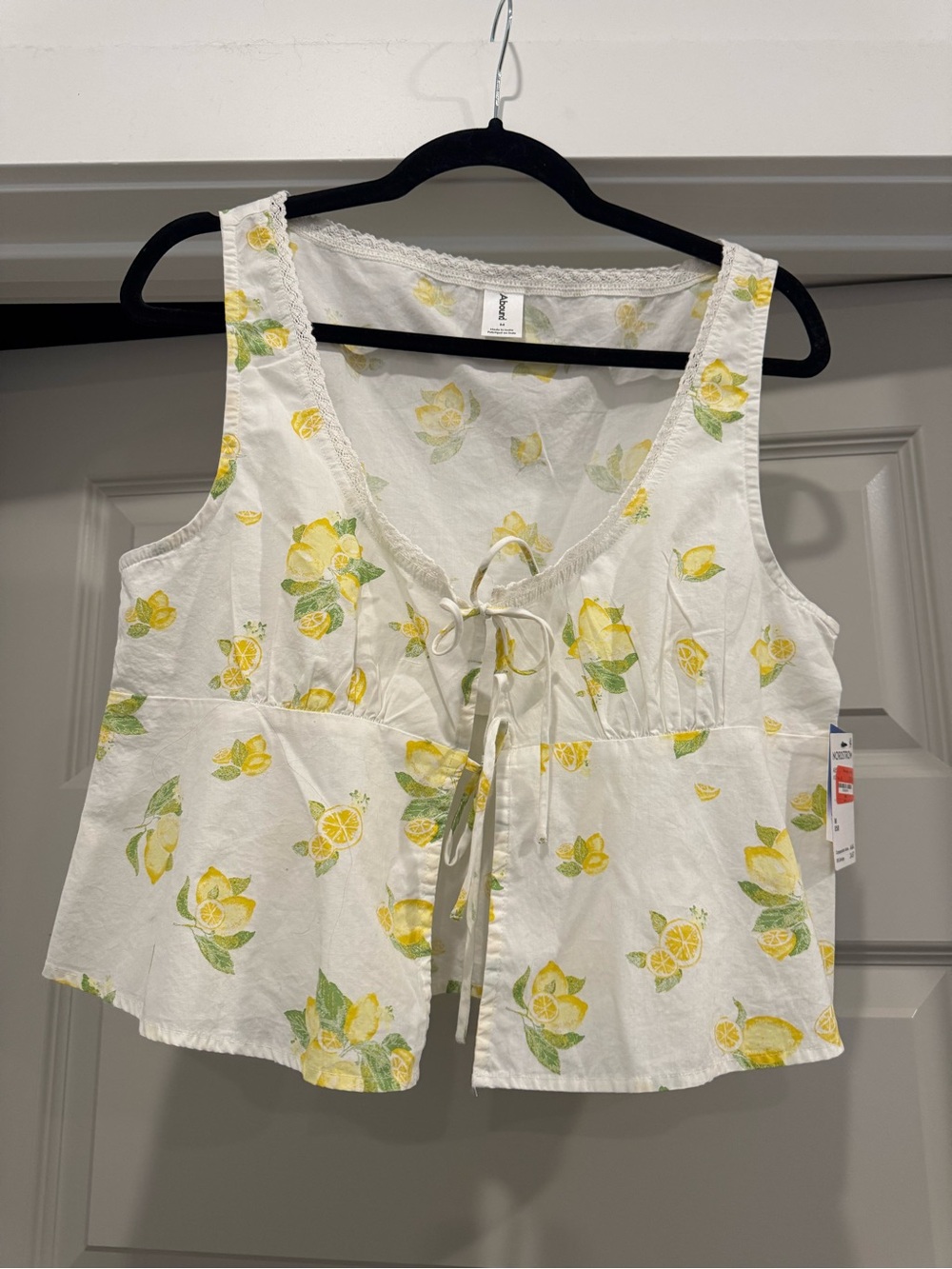 Women’s White Lemon Print Tie-Front Tank Top